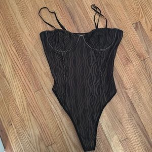 White Fox Black Mesh Corset Bodysuit